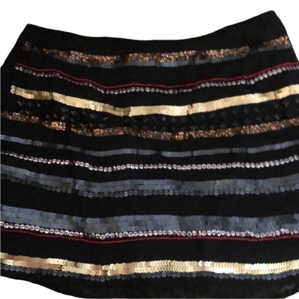 Rock & Republic size 12 black mini skirt sequin front pull on with stretch
